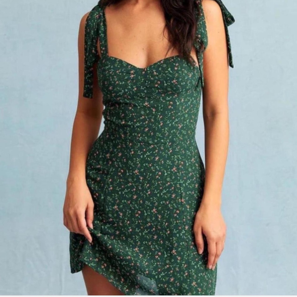 Reformation Green Floral Mini Dress